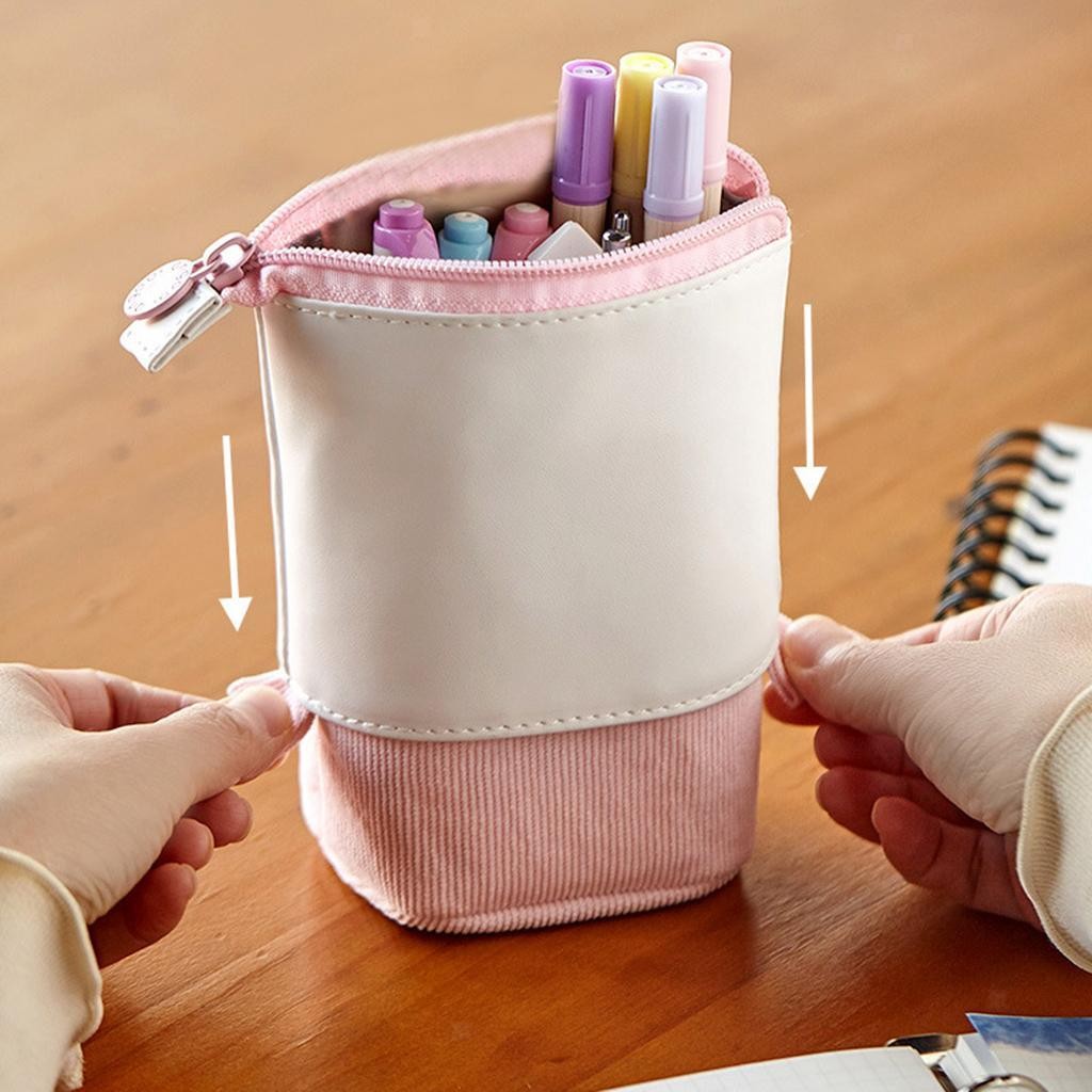 Stand-up Pencil Telescopic Holder Transformer Pen Box Stationery Case PU