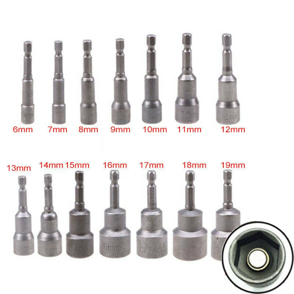 14pcs 6 -19mm 1/4" Nut Driver Bit Set Hex Magnetic Metric Socket Impact Drill UK