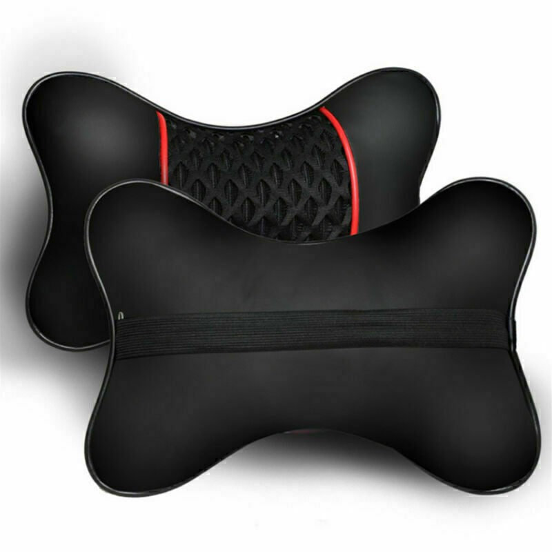 Car Seat Neck Headrest Pillow Support – Faux Leather Travel Cushion (2-Pack)