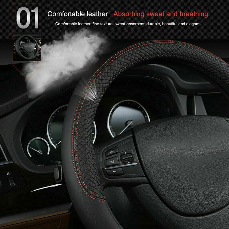 15" Universal Car Steering Wheel Cover Anti Slip PU Leather Comfortable 38cm UK
