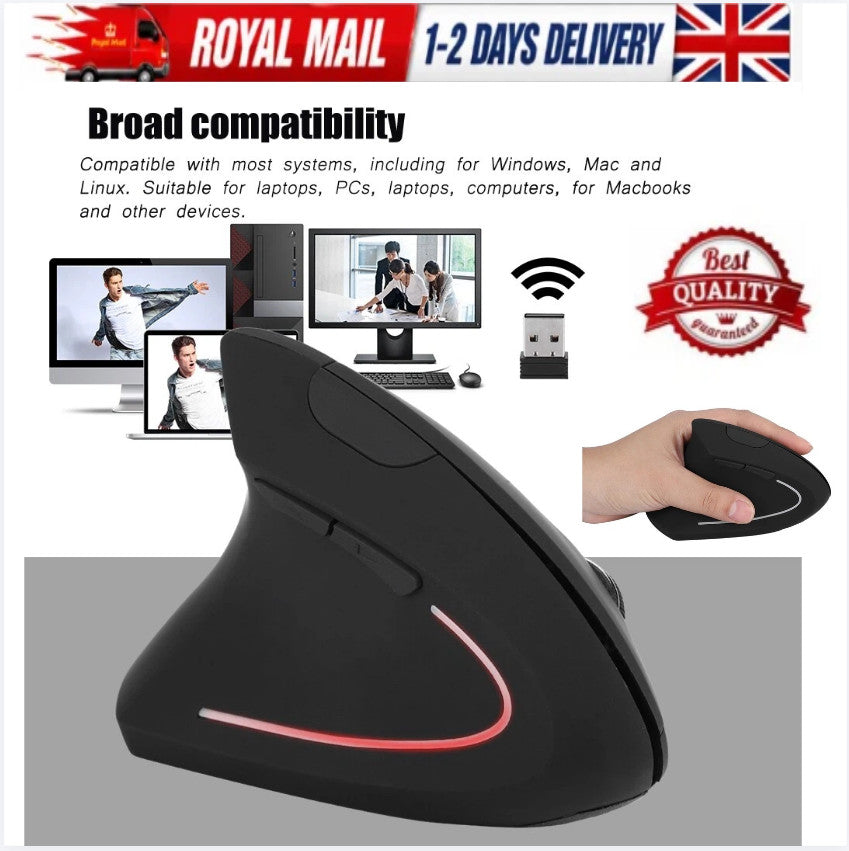 Left Handed 2.4Ghz Wireless Usb Ergonomic Vertical Optical Mouse For Pc Computer