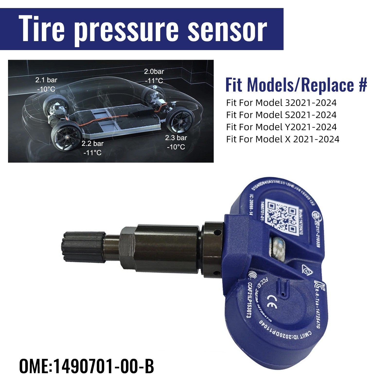 4Pcs Bluetooth TPMS Tire Pressure Sensor 1490701-01-C For Tesla Model 3 S X Y