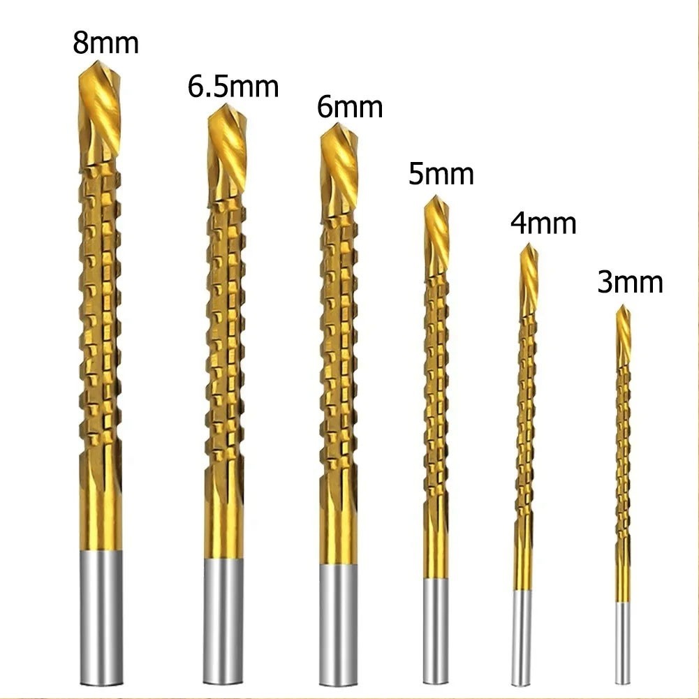 6PCS/Set Titanium Coated Drill Bit Spiral Jagged Saw Drill Bit Composite8158