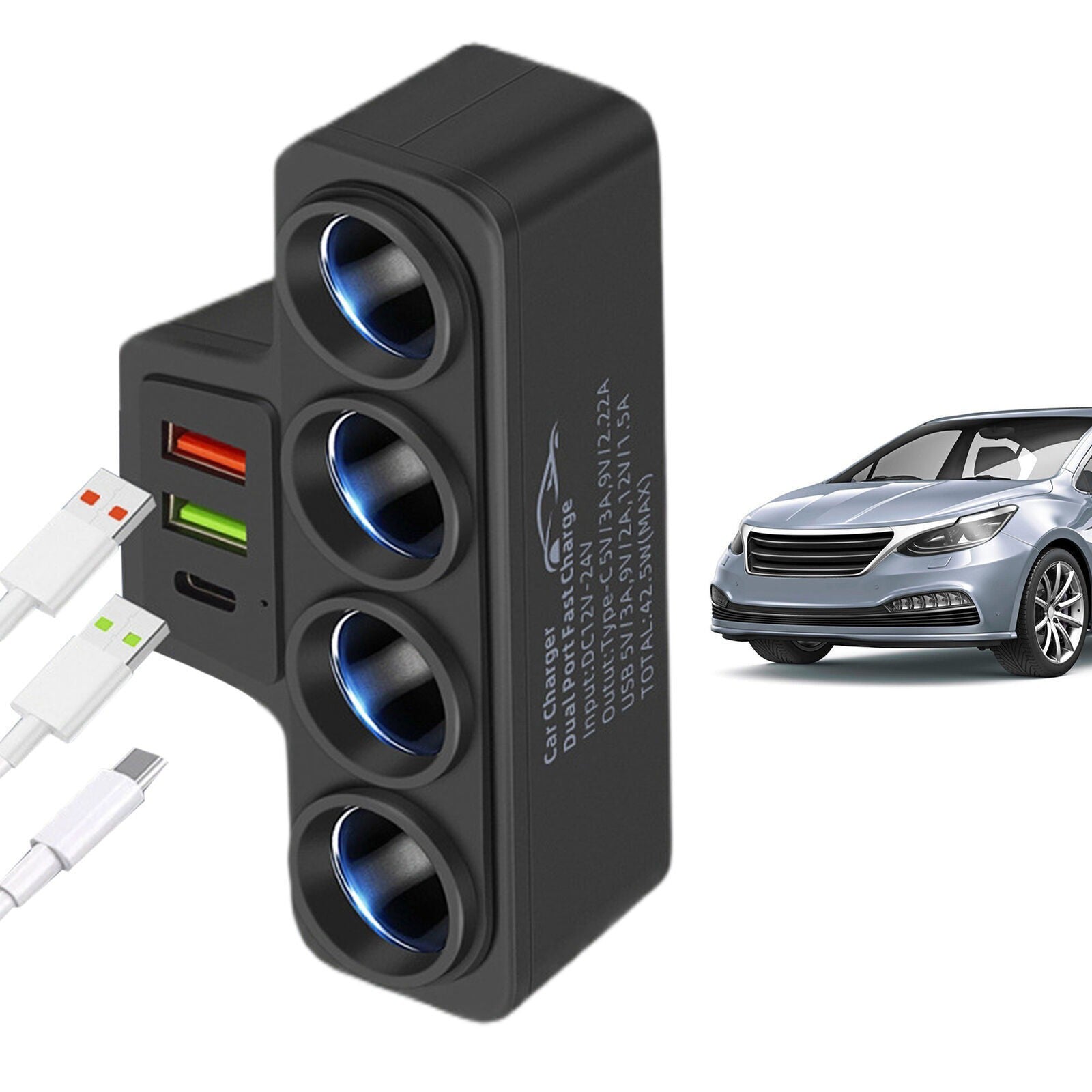 4 Way Multi Socket Car Cigarette Lighter Splitter USB Charger Adapter 12V 24V UK