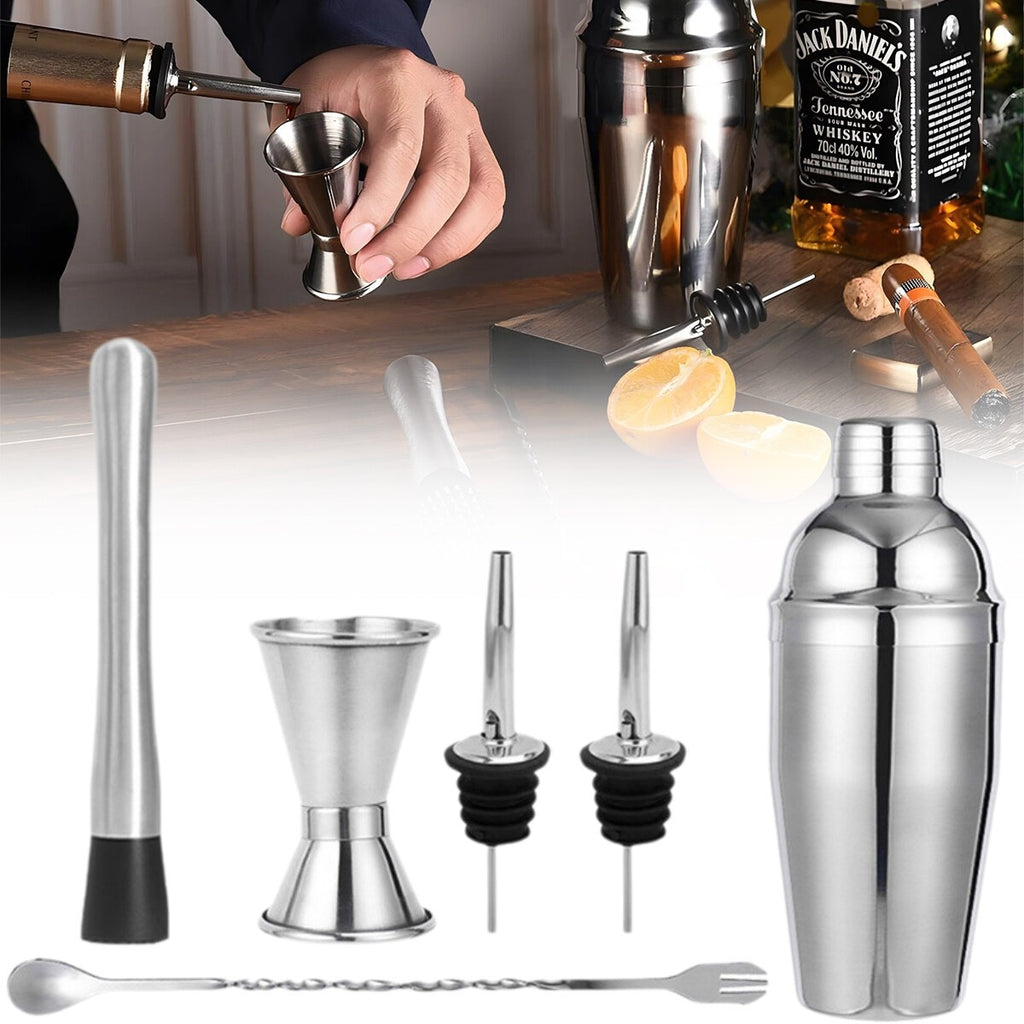 6Pcs 750ml Mixology Cocktail Shaker Set Bartender Kit Mixer Stainless Steel