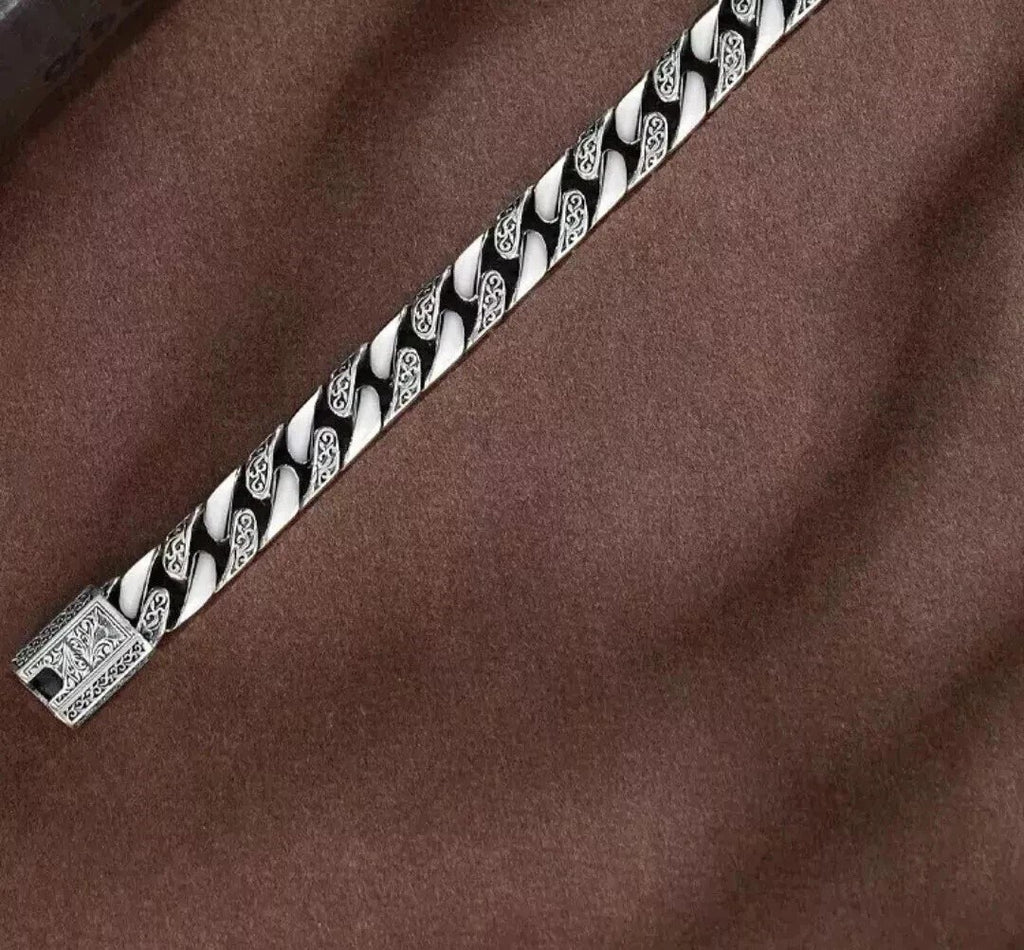 22cm Men's Solid Heavy Thick  Clasp Cuban Chain Link Retro Bracelet