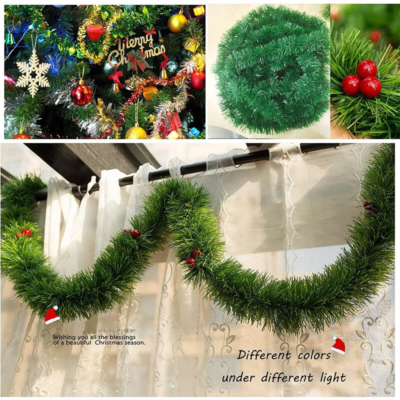 3-15m Christmas Natural Pine Green/Gold Tinsel Garland Ornament Xmas Party Decor