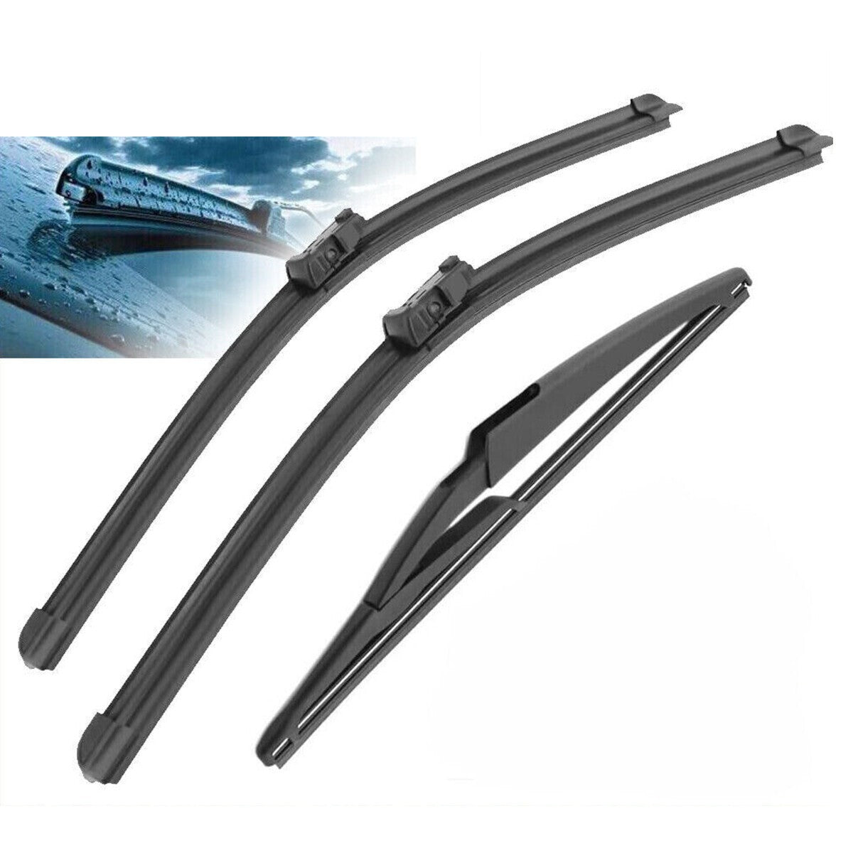 2Set 24" 14" 11" Front Rear Windscreen Wiper Blades Set For Fiat 500 Ford KA UK