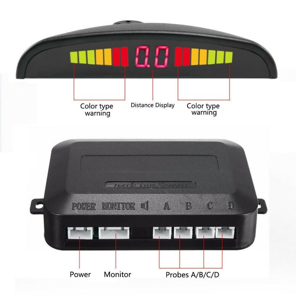 4x Black Parking Sensors Car Auto Reverse Backup Rear Radar LED Alert System Kit