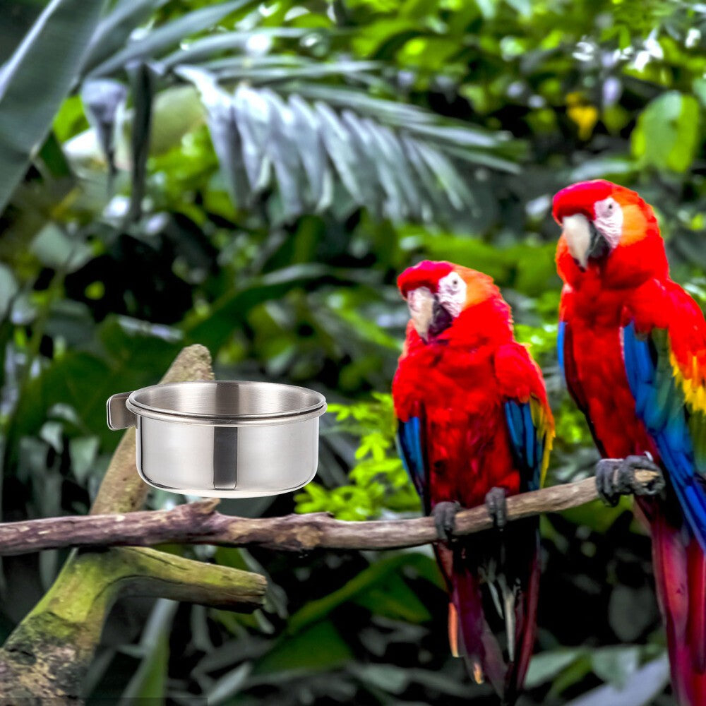 2 Sets Stainless Food Pet Bird Water Feeder Bird Bowl for Feeding Parrots