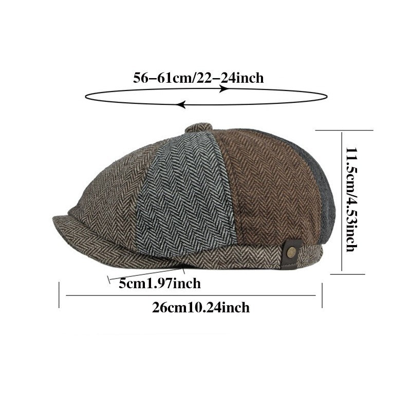 Peaky Blinders Hat Newsboy Flat Cap Herringbone Tweed Wool Baker Boy Gatsby