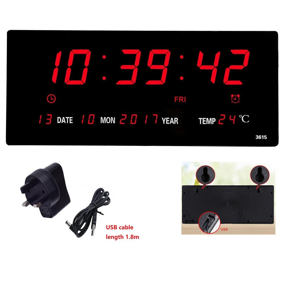 Large Jumbo Digital LED Wall Clock Desk Alarm Calendar Temperature Humidity Date