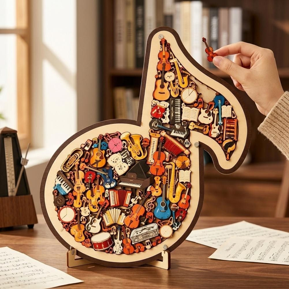 Musical Note Instrument Jigsaw Puzzle Ornament, 3D Wooden Music Note Puzzles Hot