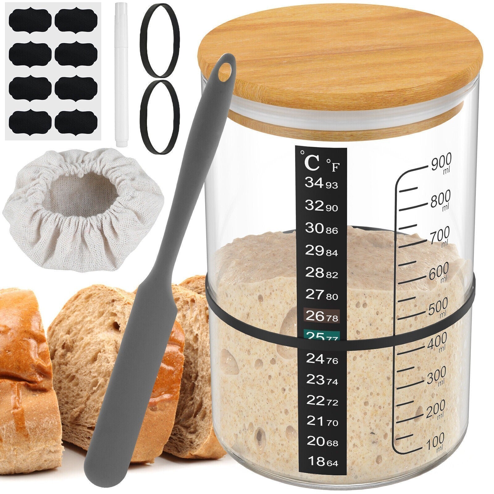 New 9Pcs Sourdough Starter Jar Kit 900ML Large Capacity Sourdough Starter