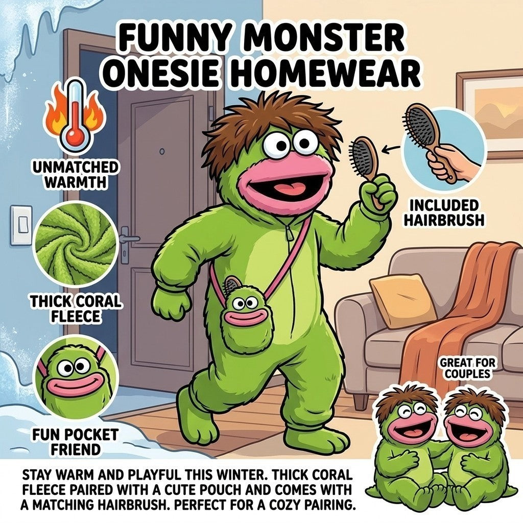 Big Mouth Monster Onesiee Funny Oversized Fleece Plush Pajamas Unisex Jumpsuit