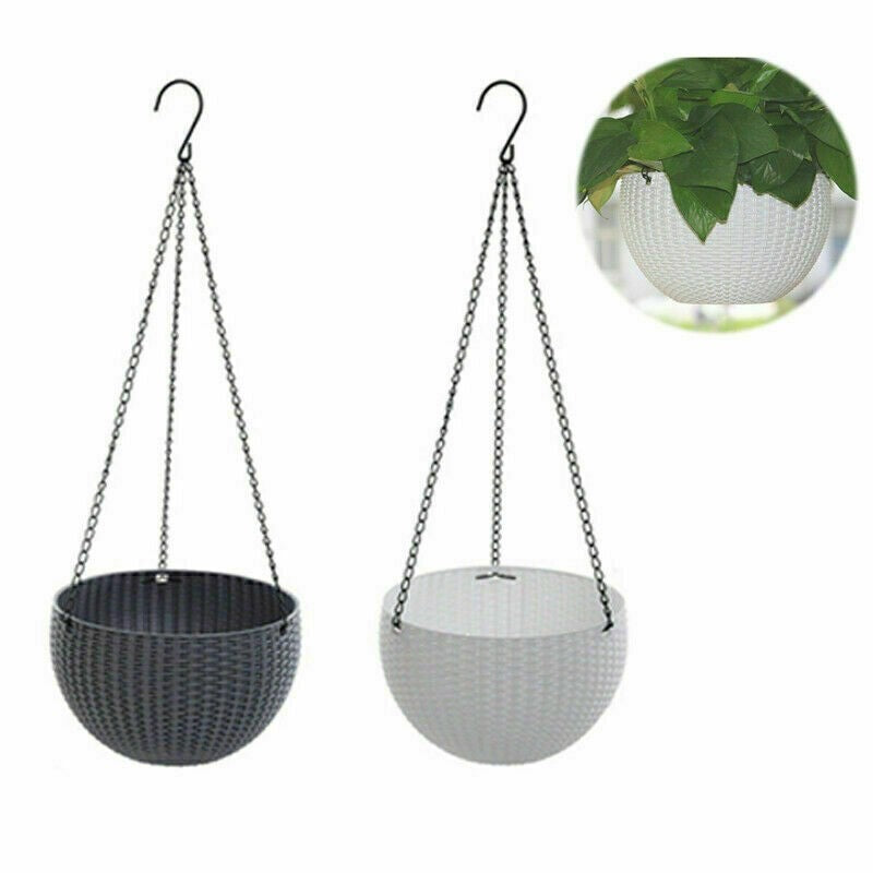 2x Sphere Hanging Flower Pot Bowl Basket 2-Piece Set Chain Planter Rattan