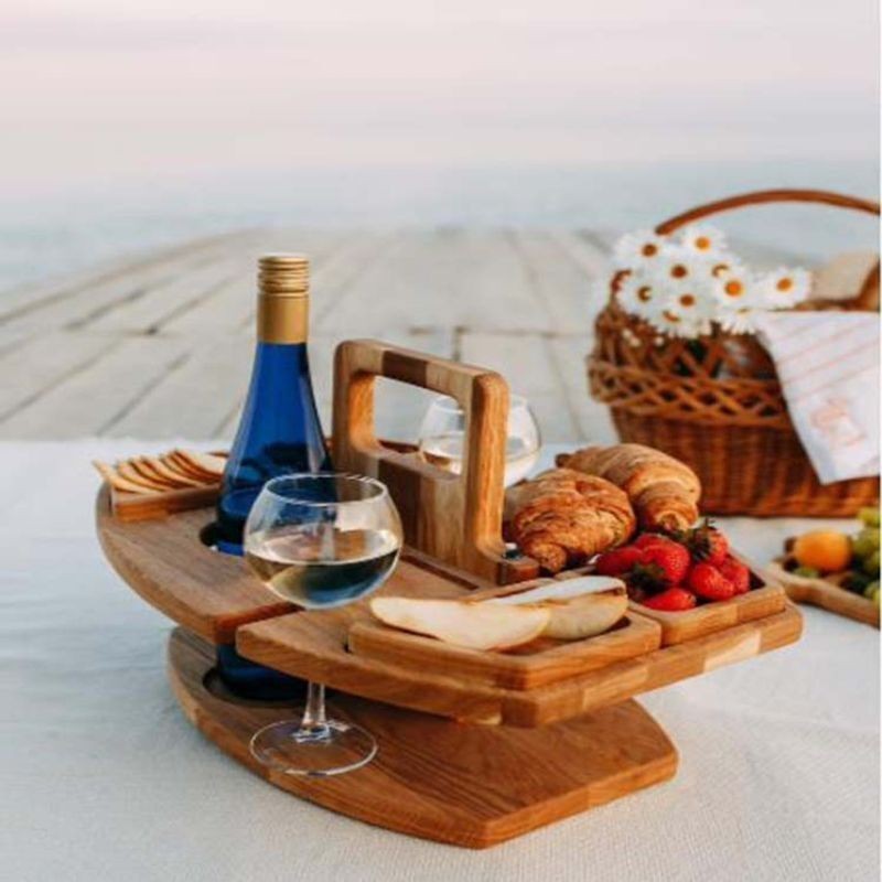 Tables Wooden Picnic Table With Glass Holder Foldable Desk Wine Glass NEW