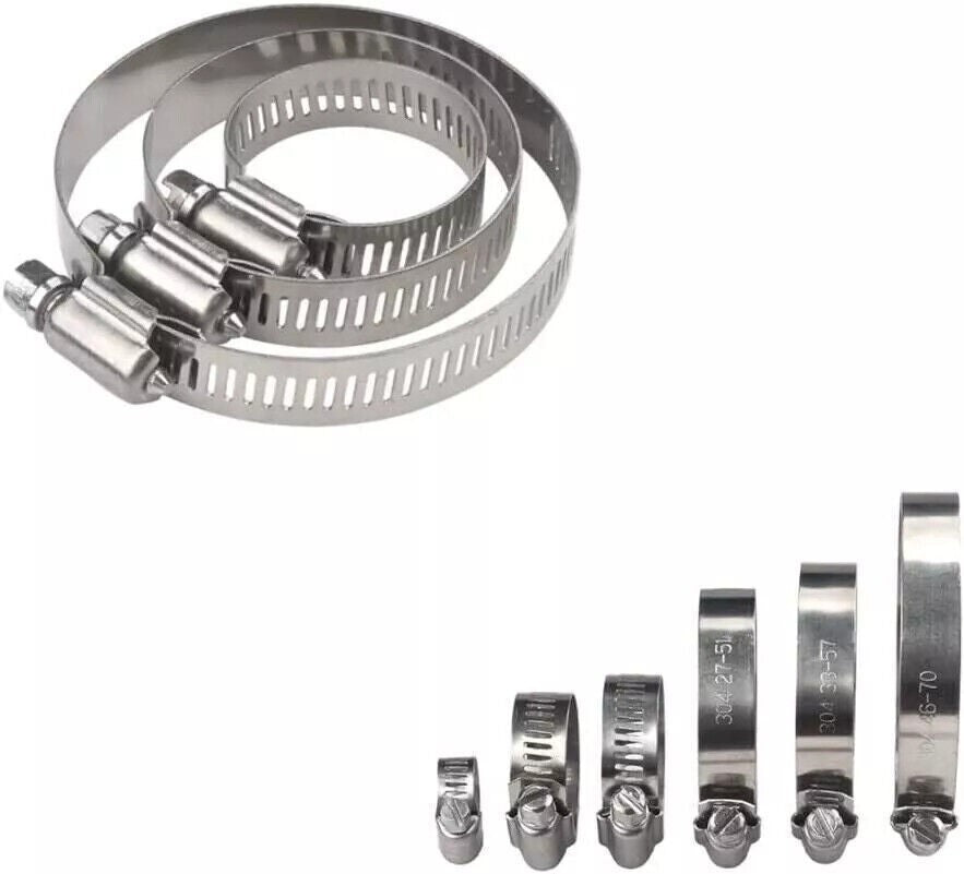 101x Assorted Stainless Steel Hose Clamp Kit With No Driver Jubilee Clips Set UK