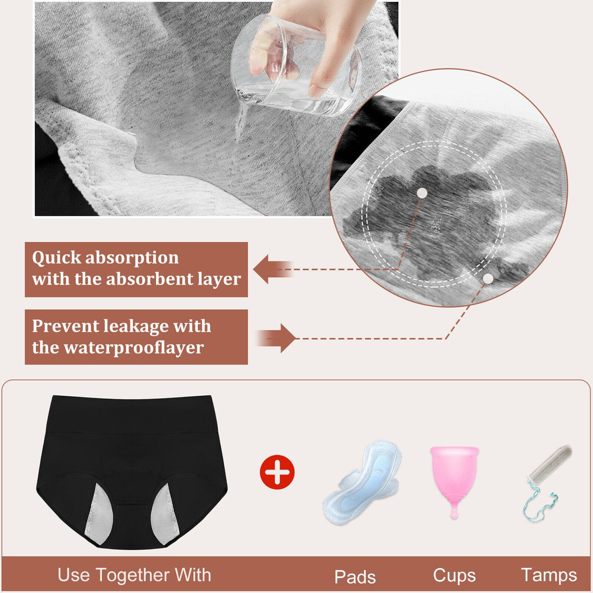 5 Pack Womens Cotton Period Knickers Leakproof Menstrual Underwear Briefs Panty