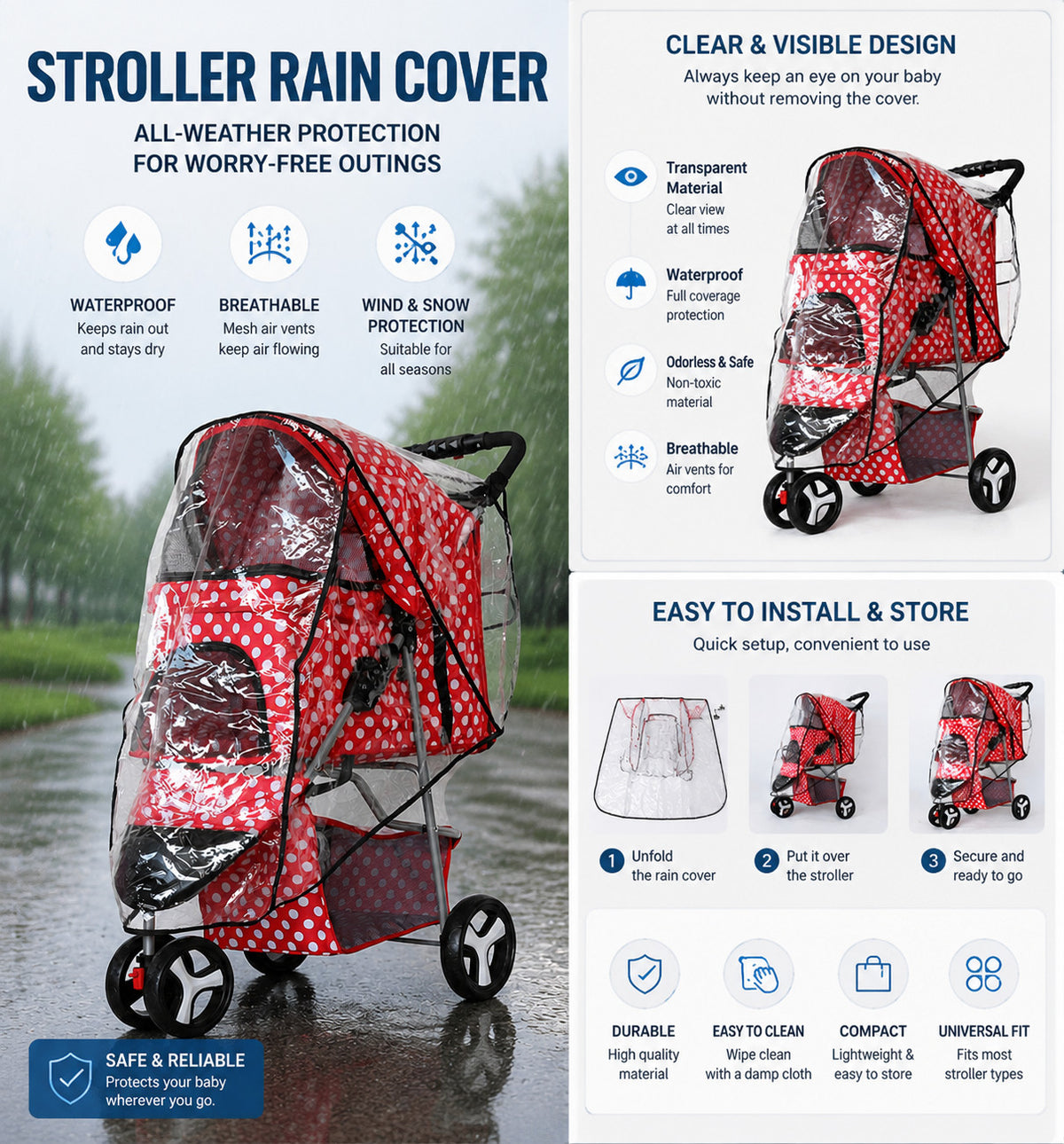 Baby Rain Cover Universal Raincover For Pushchair Stroller Pram Waterproof