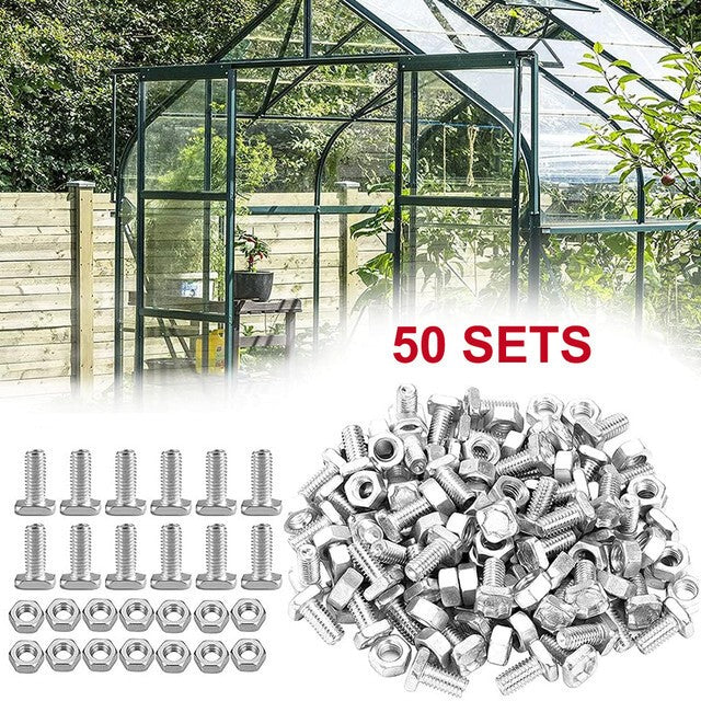 50X Greenhouse Bolts and Nuts Sets Glasshouse Aluminium Nuts & Bolts Square Head