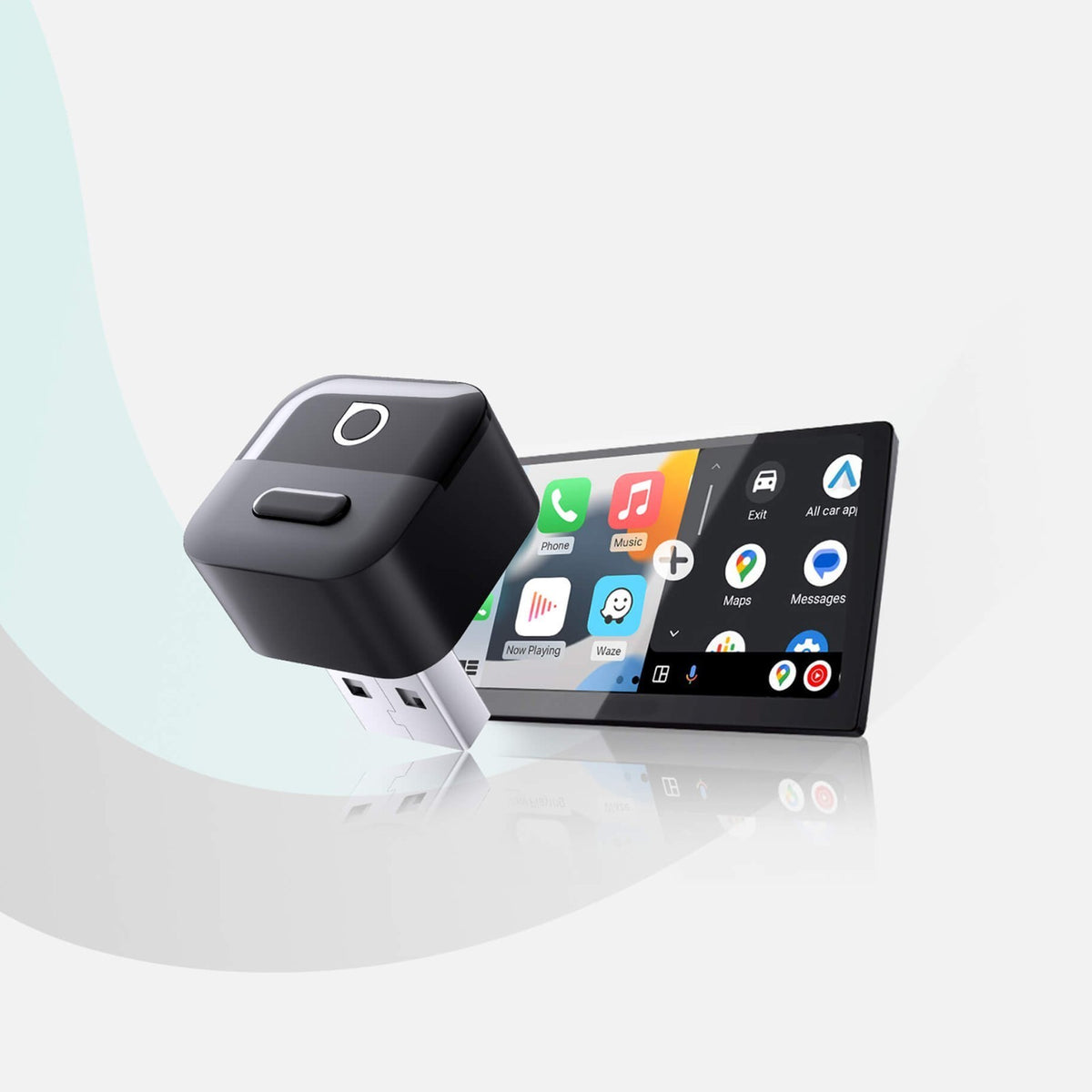 Wireless CarPlay AndroidAuto Adapter USB Dongle 2in1 w/Button