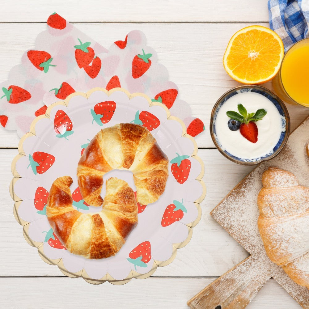2X Strawberry Themed Napkins Disposable Tableware Plates Cups Straws Set for