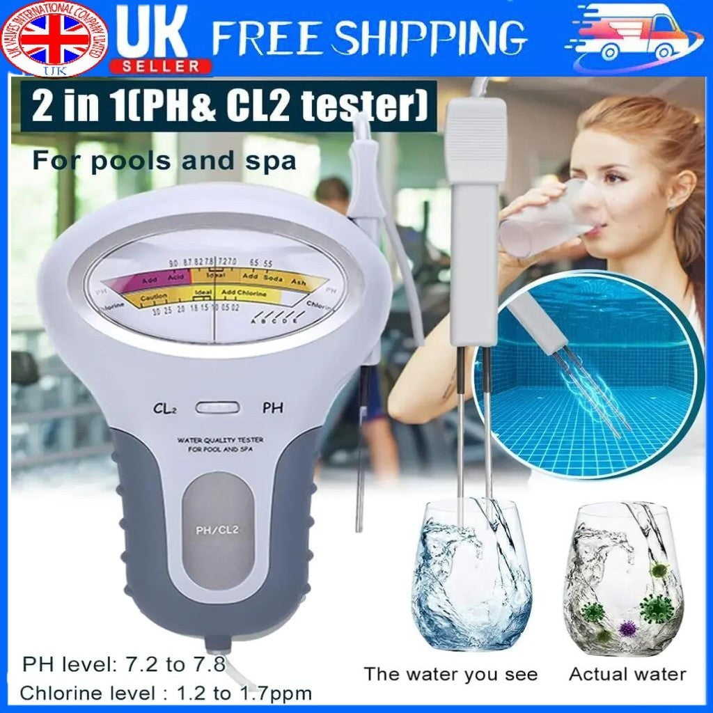 Swimming Pool Chlorine PH/CL2 Water Quality Tester Digital Monitor Spa Hot Tub
