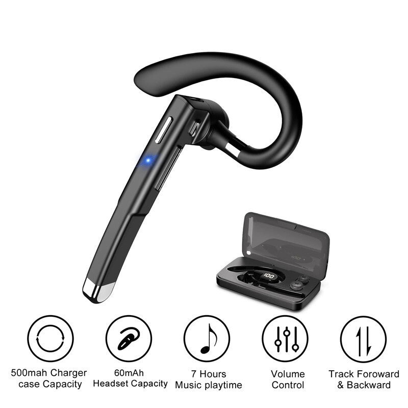 Wireless Trucker Headset Bluetooth 6.1 Earpiece Dual Mic Noise Cancelling Earbud