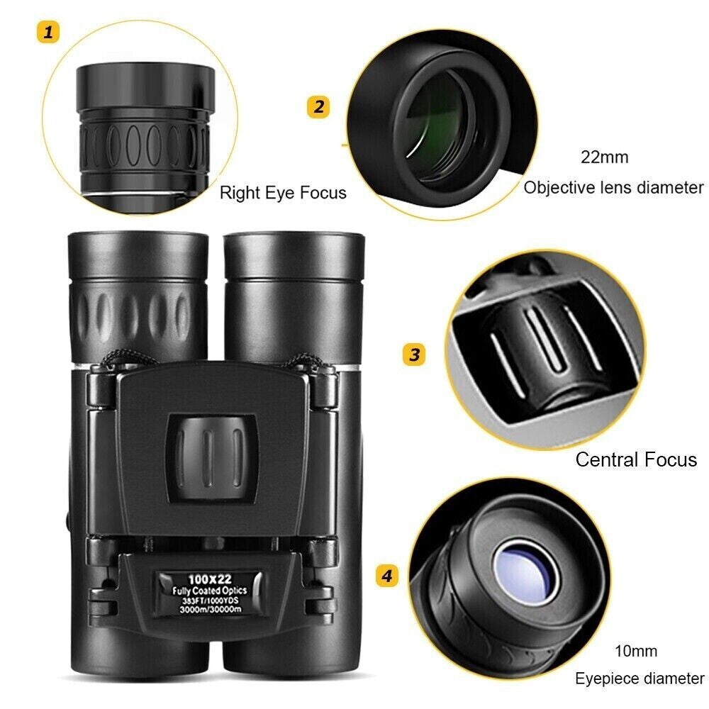 100X22 Binoculars High Power HD Hunting Optical Telescope BAK4 Night Vision