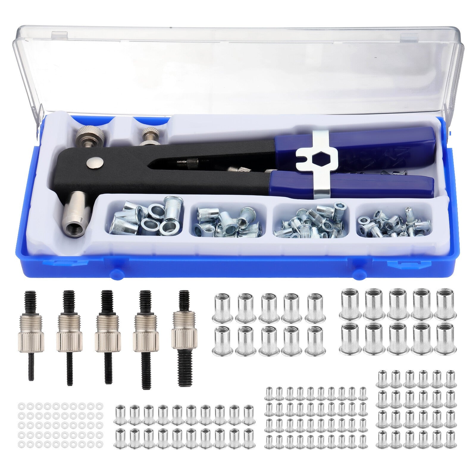 170pcs Professional Hand Nut Tool Riveter Rivnut Gun Kit Mandrels Repair M3-M8