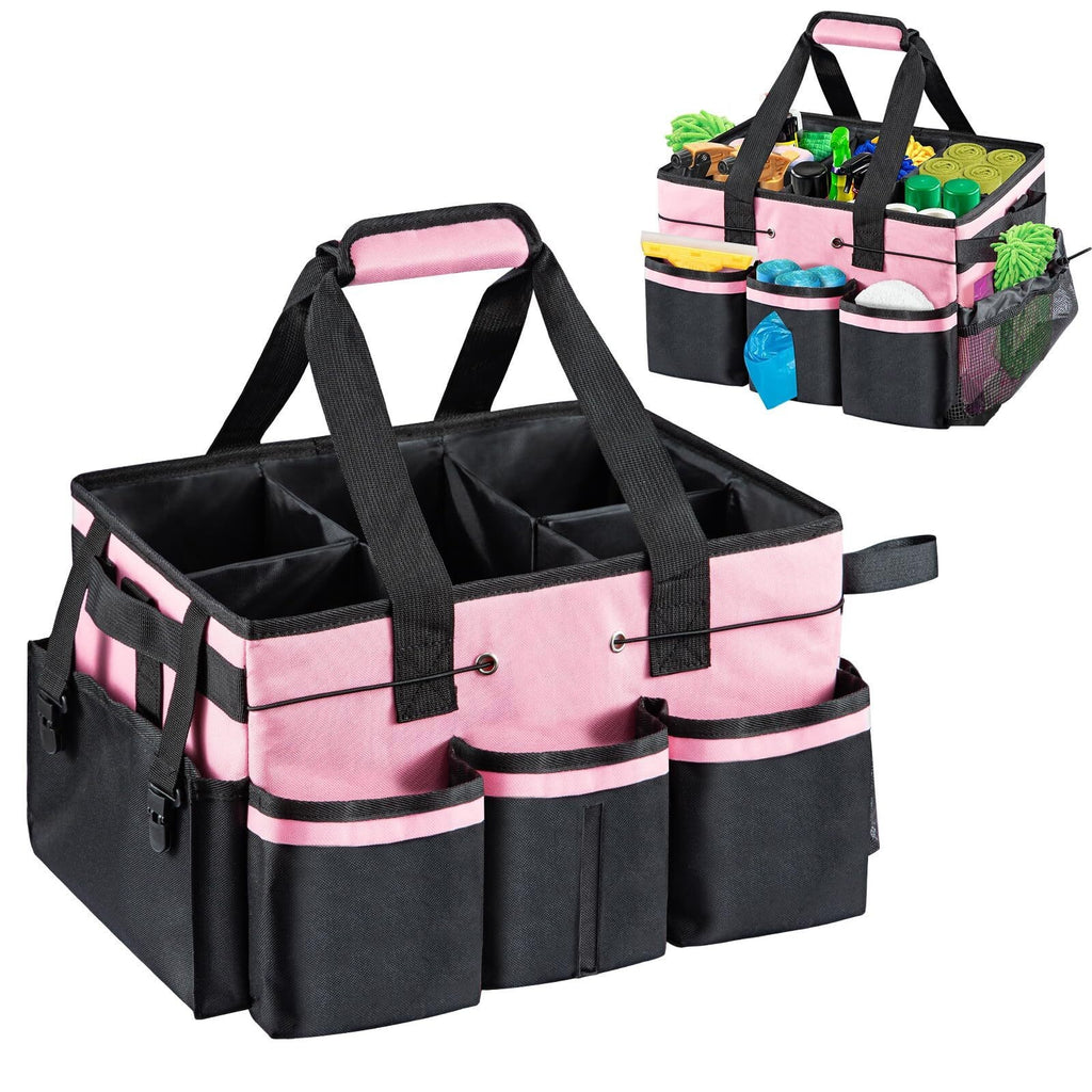Large Multi-Compartment Tool Bag with Removable Dividers, Adjustable Should Pink