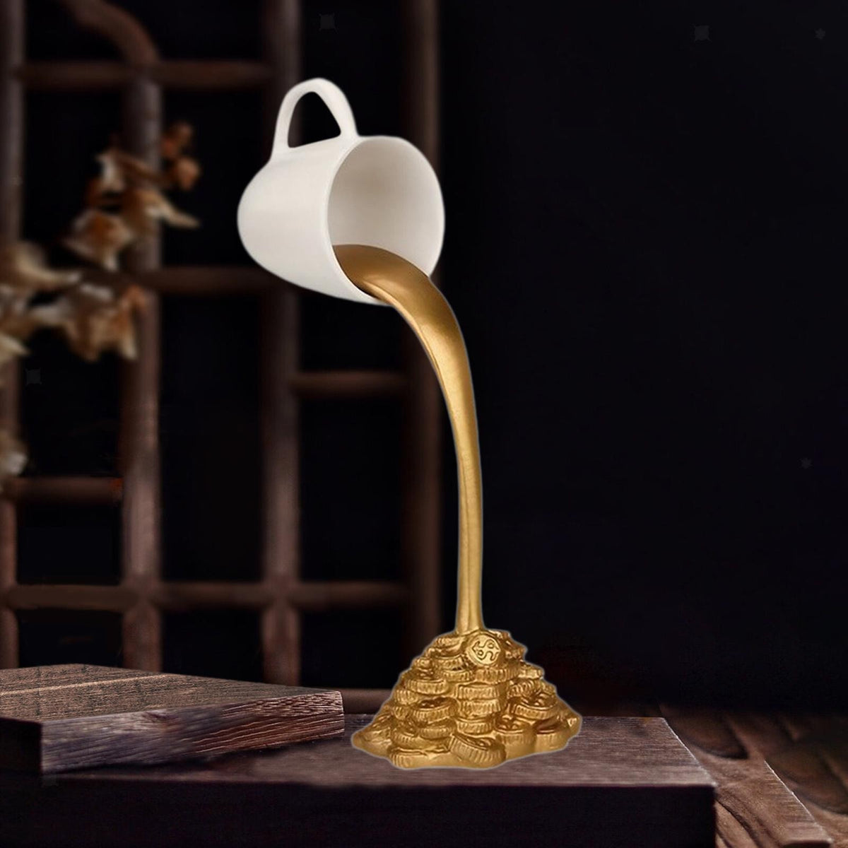Floating Coffee Cup Resin Sculpture, Bedroom Statue, Kitchen Feng Shui Ornament