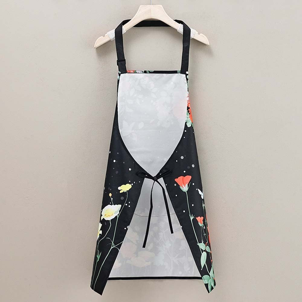 PVC Waterproof Apron With Hand Towel Rose Print Kitchen Coking Apron Antifouling
