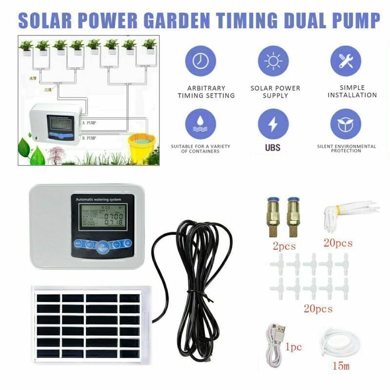 Solar Automatic Irrigation Water Drip Kit Plant Watering System Timer