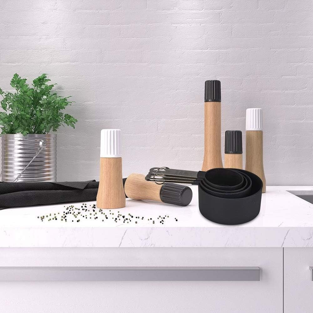 8-Piece Black Measuring Cups & Spoons Set Stainless Steel Handles Baking Cooking