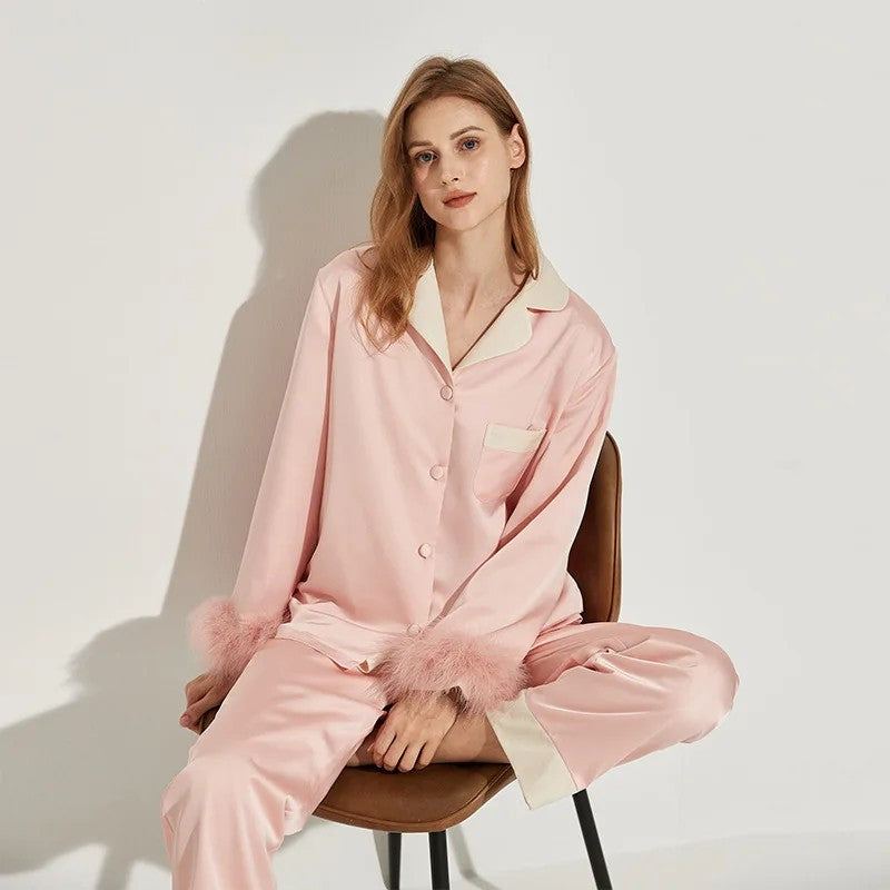 Womens Pajamas Women's Autumn Winter Fleece Thickened Removable Feather Homewear