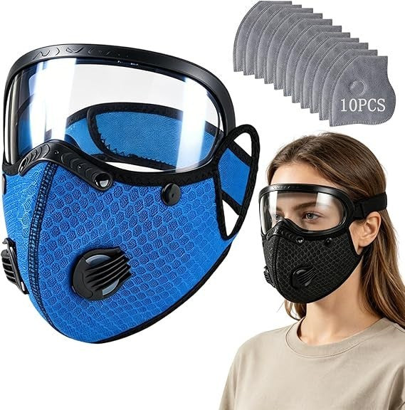 Reusable Carbon Filter Dust Mask with Adjustable Goggles, With 5-Layer Filter