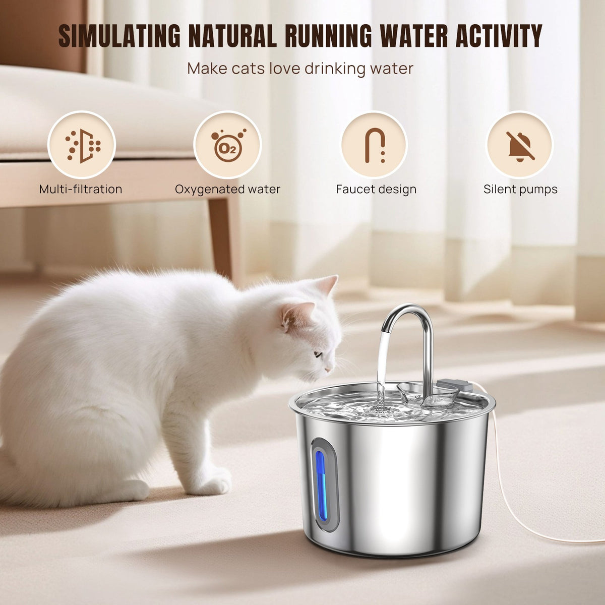 Automatic Pet Drinking Fountain 2.2L Water Bowl For Cat Dog Circulating Water