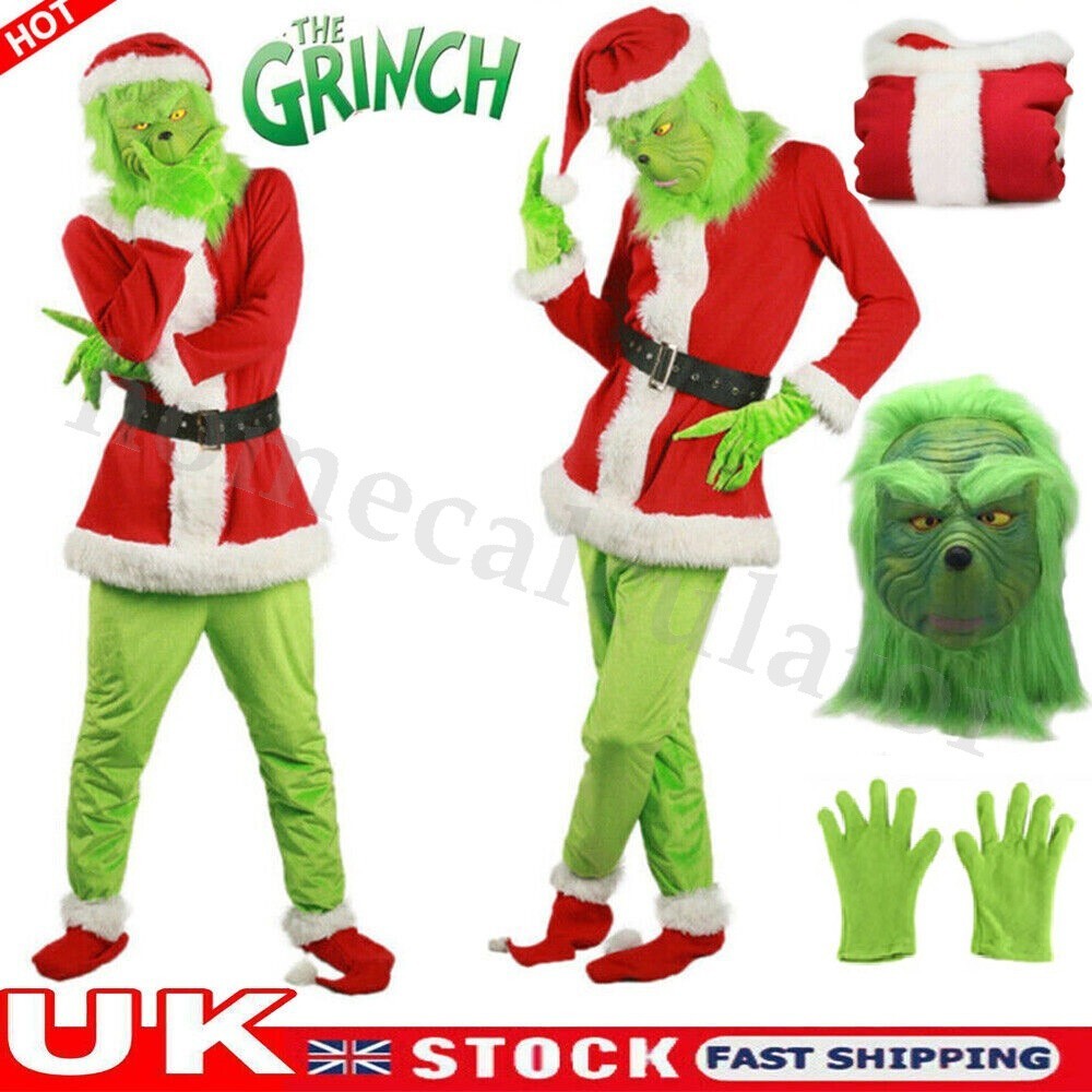 Adult Costume The Grinch Mens Christmas Santa Xmas Cosplay Fancy Outfit Set UK