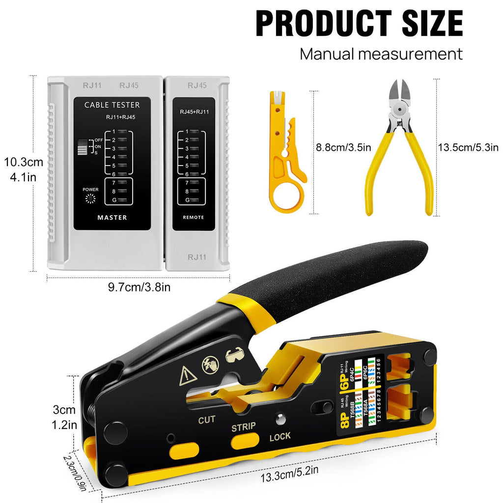 RJ45 Pass Through PRO EZ Crimping Tool Crimper CAT 5 5E 6 Connector Mega Kit UK