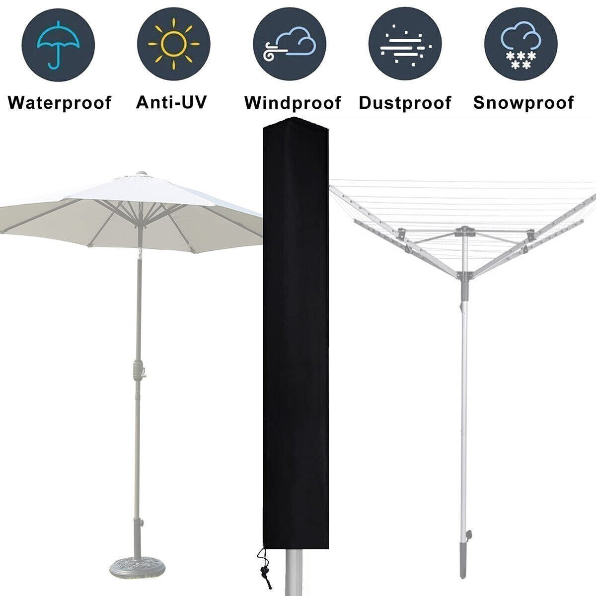 2x Heavy-Duty Waterproof Rotary Washing Line Cover with Zip Airer Protection