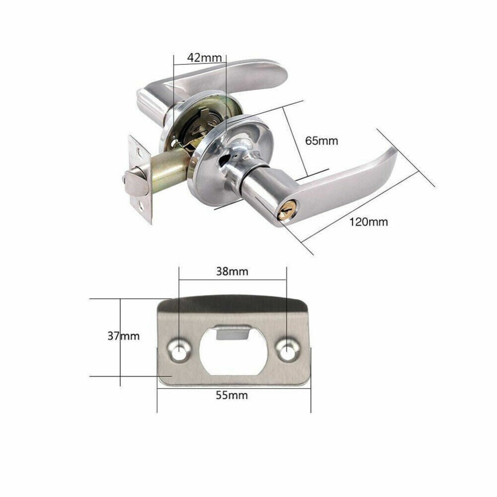 Three-Handle Door Lock Home Entry Lever Set Bathroom Entrance Passage With Key