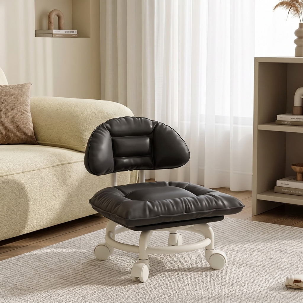 Rolling Stool with Backrest Low-Height Mobile Chair with Cushion Comfortable