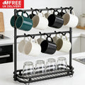 Coffee Mug Rack Metal Black Vintage Cup Holder Stand Storage Base with 14 Hooks