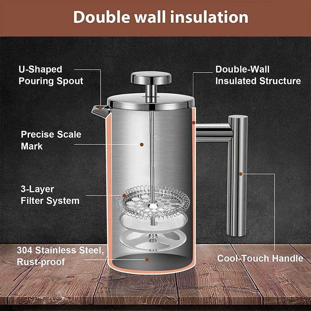 350ml French Press Stainless Steel Coffee Tea Filter Maker Plunger Pitcher Tool