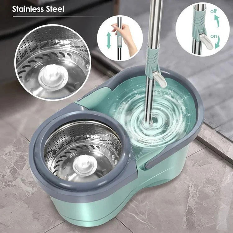 Spin Mop Set with Bucket & Built-in Wringer - Microfiber Floor Mop for Home