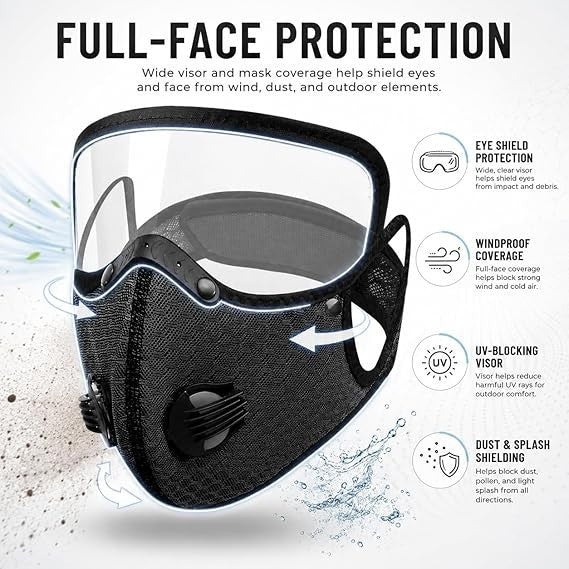 Reusable Carbon Filter Dust Mask with Adjustable Goggles, With 5-Layer Filter