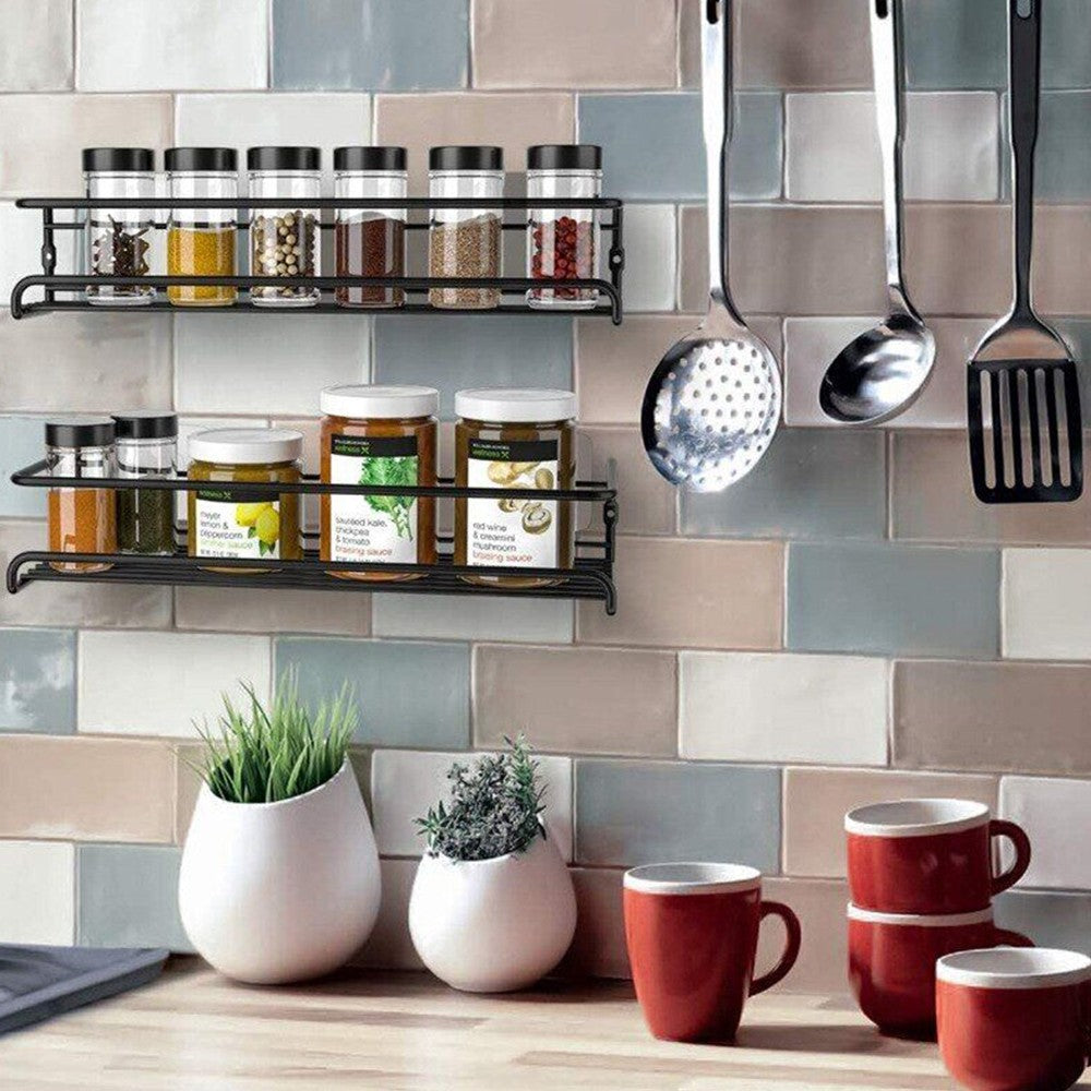 2PCS Spice Herb Jar Rack Holder For Kitchen Door Cupboard Storage Wall Mounted