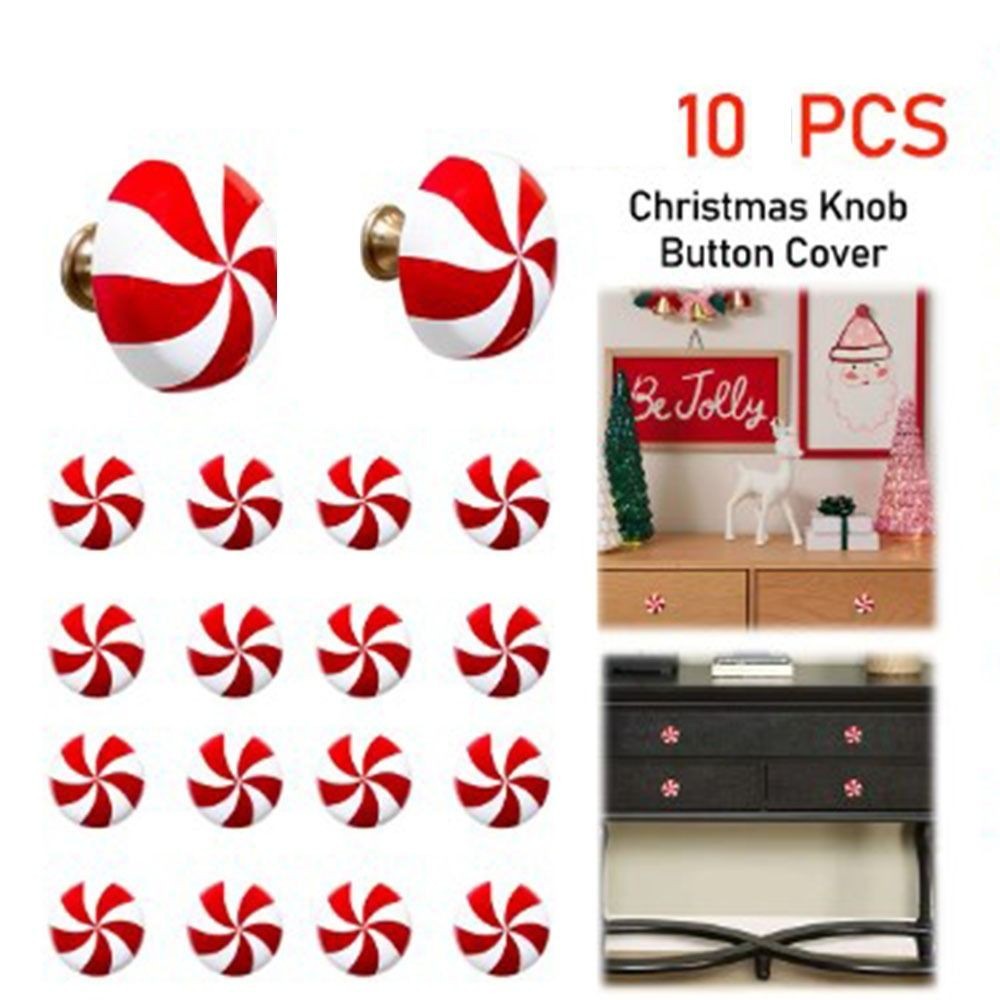 10pcs Christmas Cabinet Knob Cover Xmas Tree Mini Cover Drawer Knob Button Cover